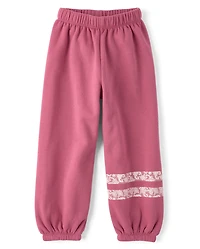 Girls Faux Lace Premium Fleece Baggy Jogger Pants