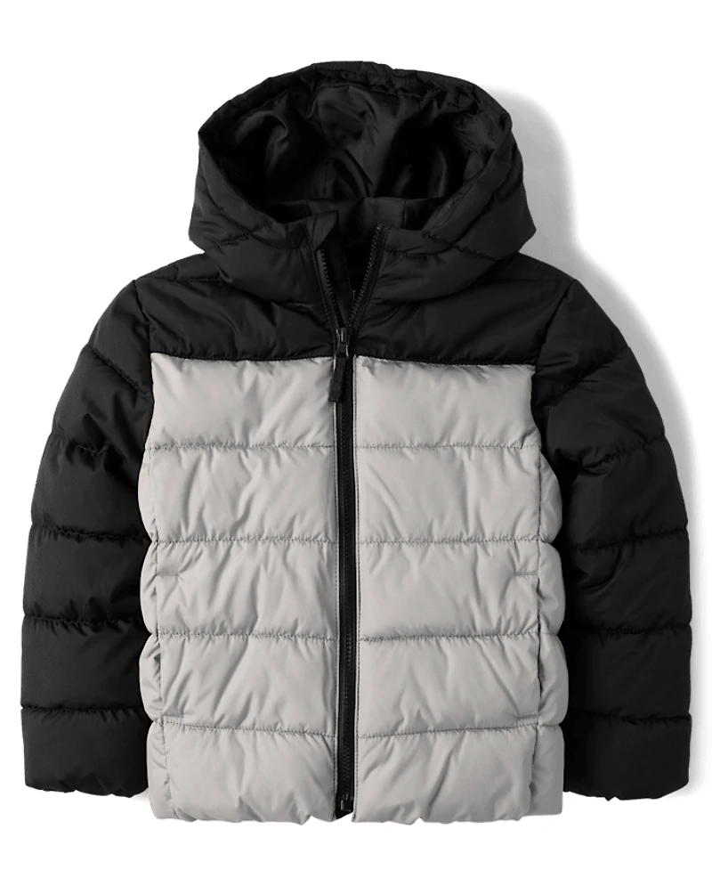 Boys Colorblock Hooded Puffer Jacket