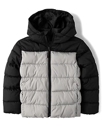 Boys Colorblock Hooded Puffer Jacket