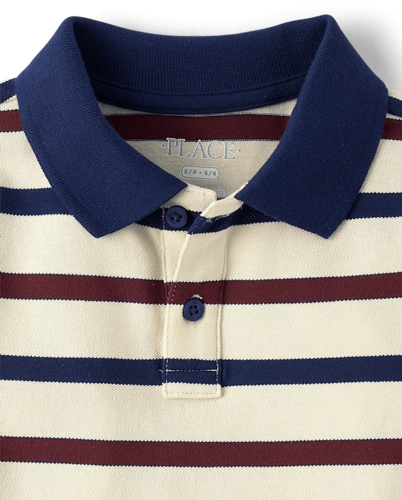 Boys Striped Soft Pique Polo