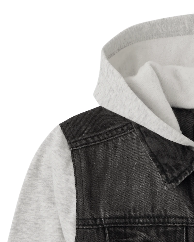 Boys Fleece And Denim Hooded Jacket