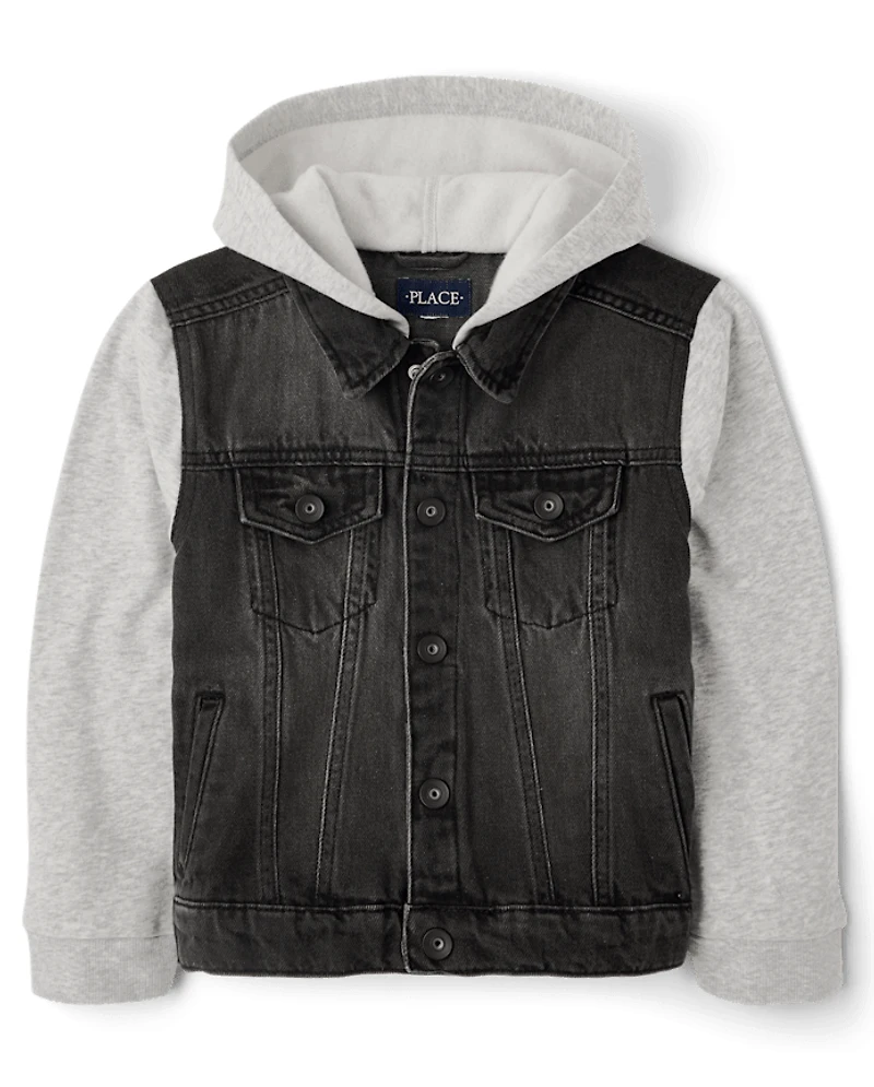 Boys Fleece And Denim Hooded Jacket