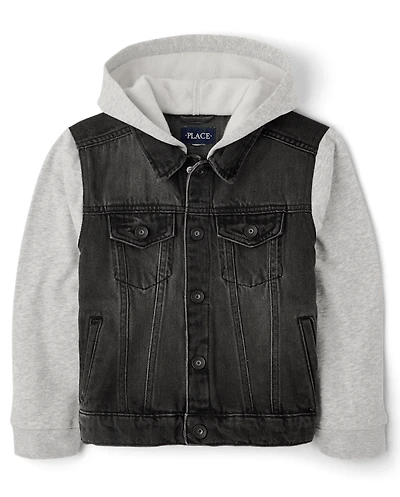 Boys Fleece And Denim Hooded Jacket