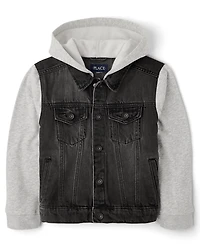 Boys Fleece And Denim Hooded Jacket