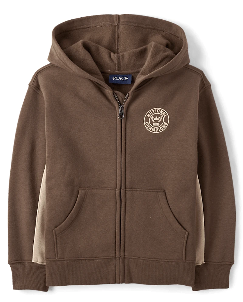 Boys Contrast Varsity Premium Fleece Zip Up Hoodie
