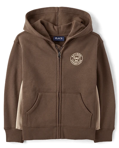 Boys Contrast Varsity Premium Fleece Zip Up Hoodie