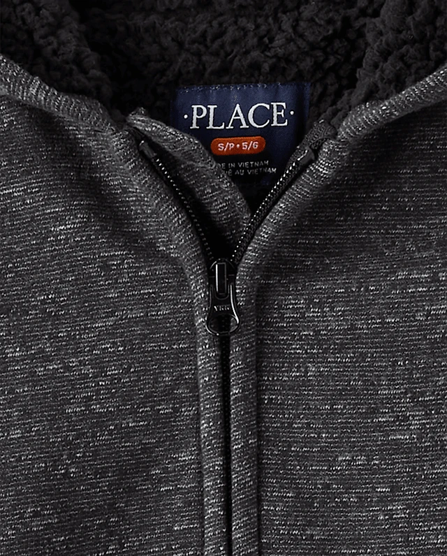Boys Marled Fleece Sherpa-Lined Zip Up Hoodie