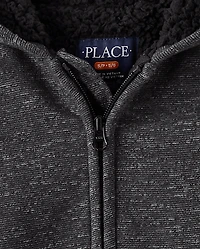 Sweat à capuche zippé en polaire chinée doublé sherpa pour garçon