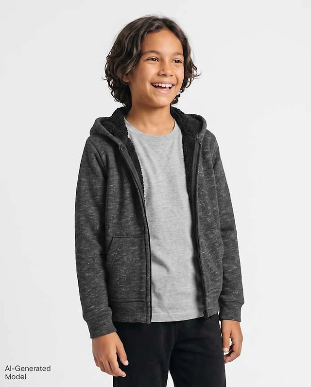 Boys Marled Fleece Sherpa-Lined Zip Up Hoodie