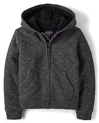Boys Marled Fleece Sherpa-Lined Zip Up Hoodie