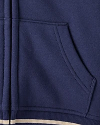 Boys Embroidered Varsity Premium Fleece Sherpa Lined Zip Up Hoodie