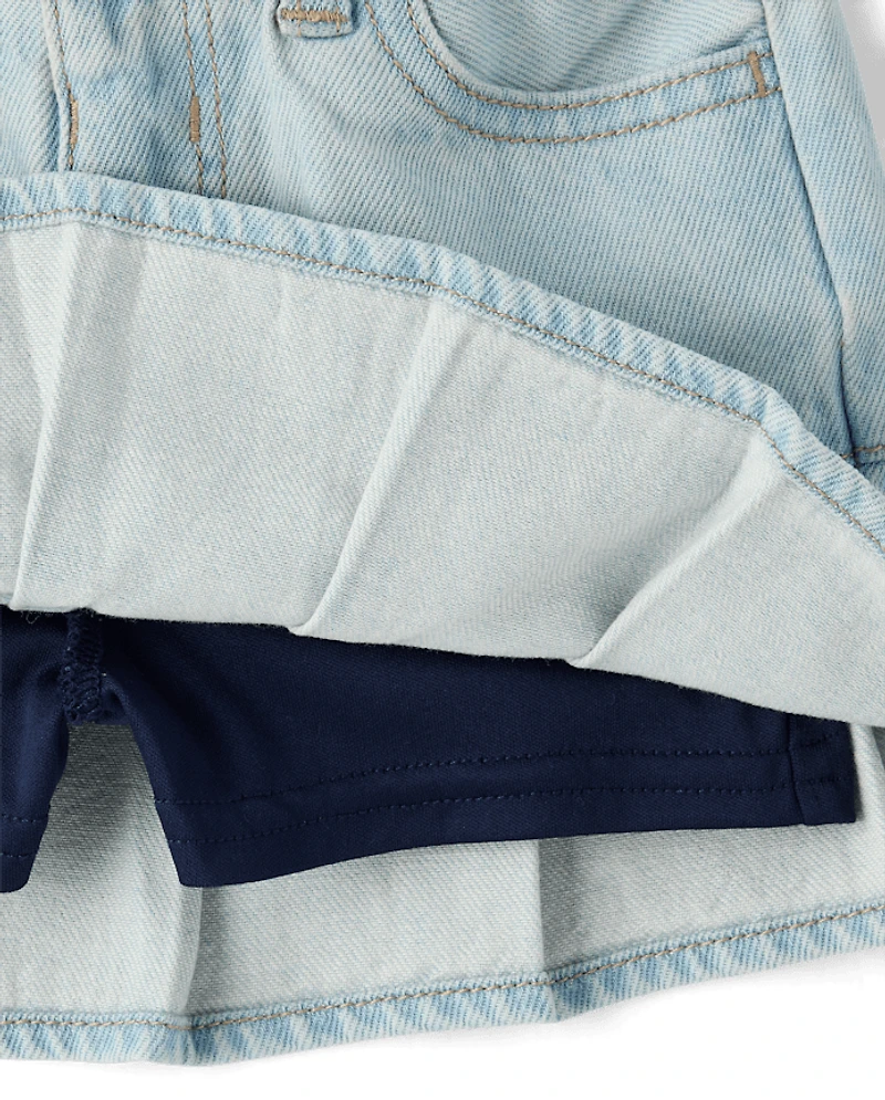 Toddler Girls Denim Pleated Skort