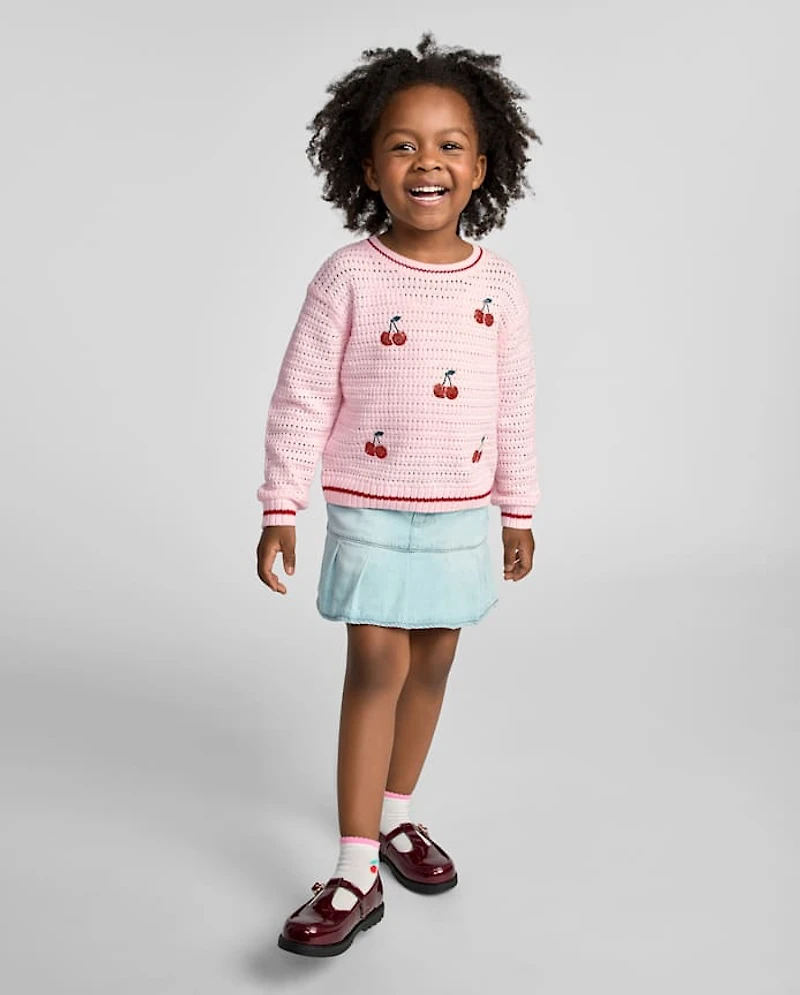Toddler Girls Denim Pleated Skort