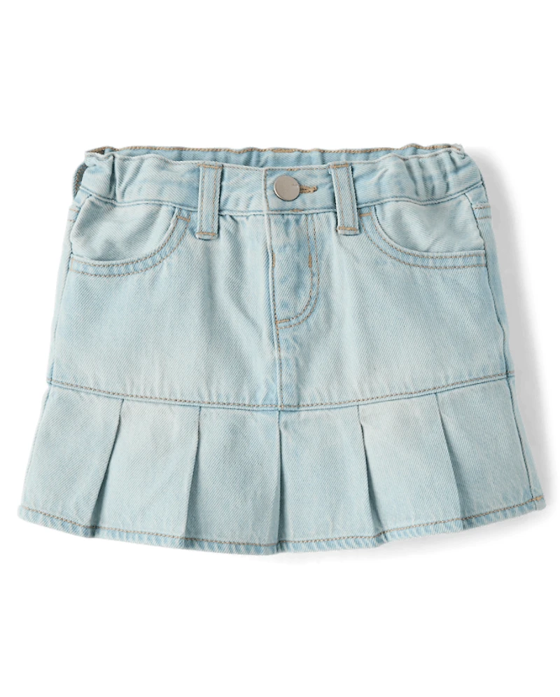 Toddler Girls Denim Pleated Skort