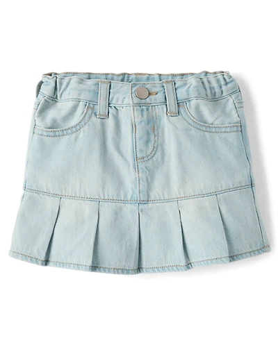 Toddler Girls Denim Pleated Skort