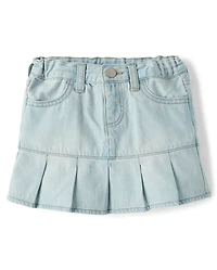 Toddler Girls Denim Pleated Skort