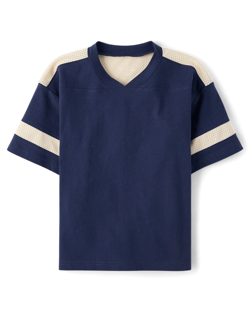 Boys Contrast Mesh Football Tee