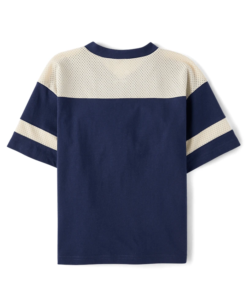 Boys Contrast Mesh Football Tee