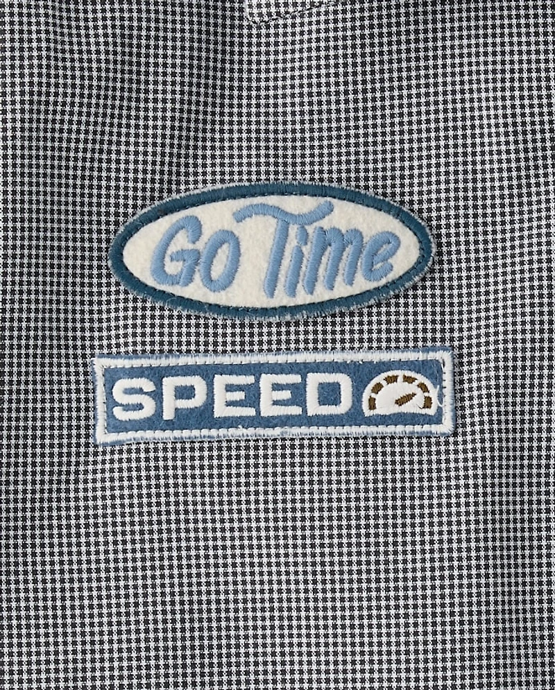 Boys Embroidered Mechanic Patch Poplin Button Up Shirt