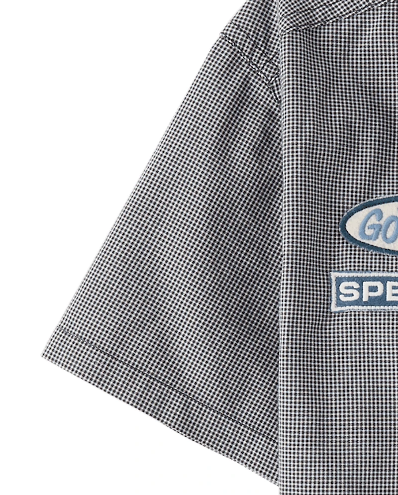 Boys Embroidered Mechanic Patch Poplin Button Up Shirt