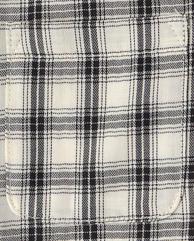 Boys Plaid Textured Poplin Button Up Shirt