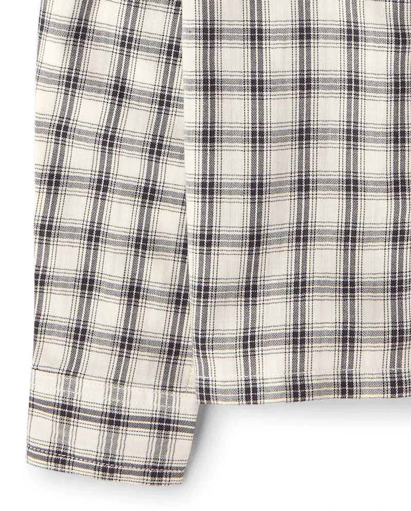Boys Plaid Textured Poplin Button Up Shirt