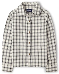 Boys Plaid Textured Poplin Button Up Shirt
