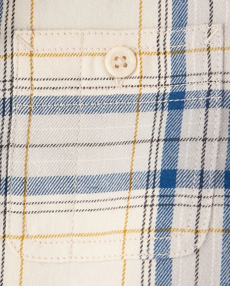 Boys Plaid Flannel Hooded Button Up Shirt