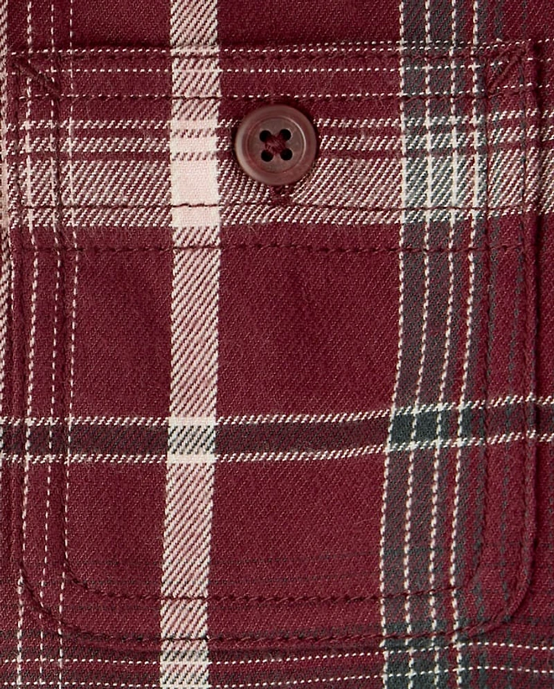 Boys Plaid Flannel Hooded Button Up Shirt