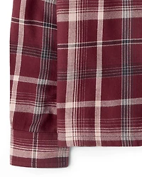 Boys Plaid Flannel Hooded Button Up Shirt