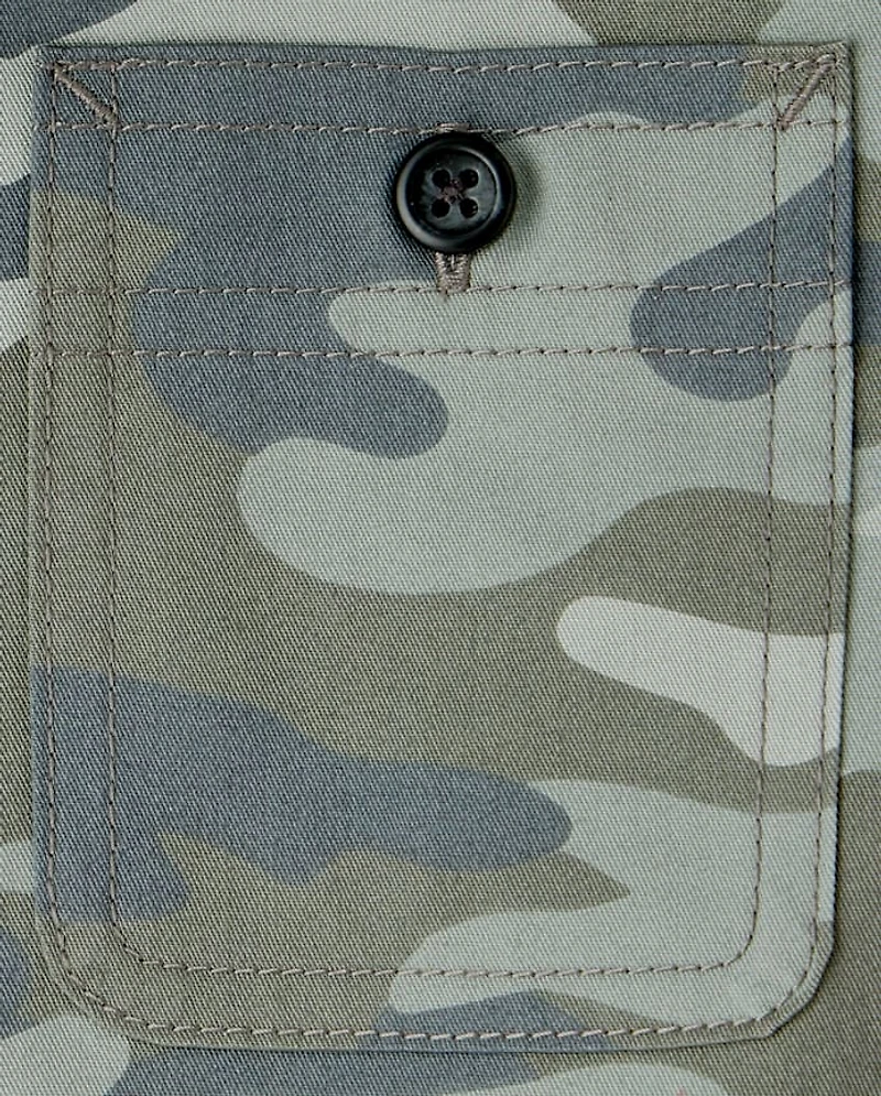 Boys Camo Hooded Button Up Shirt