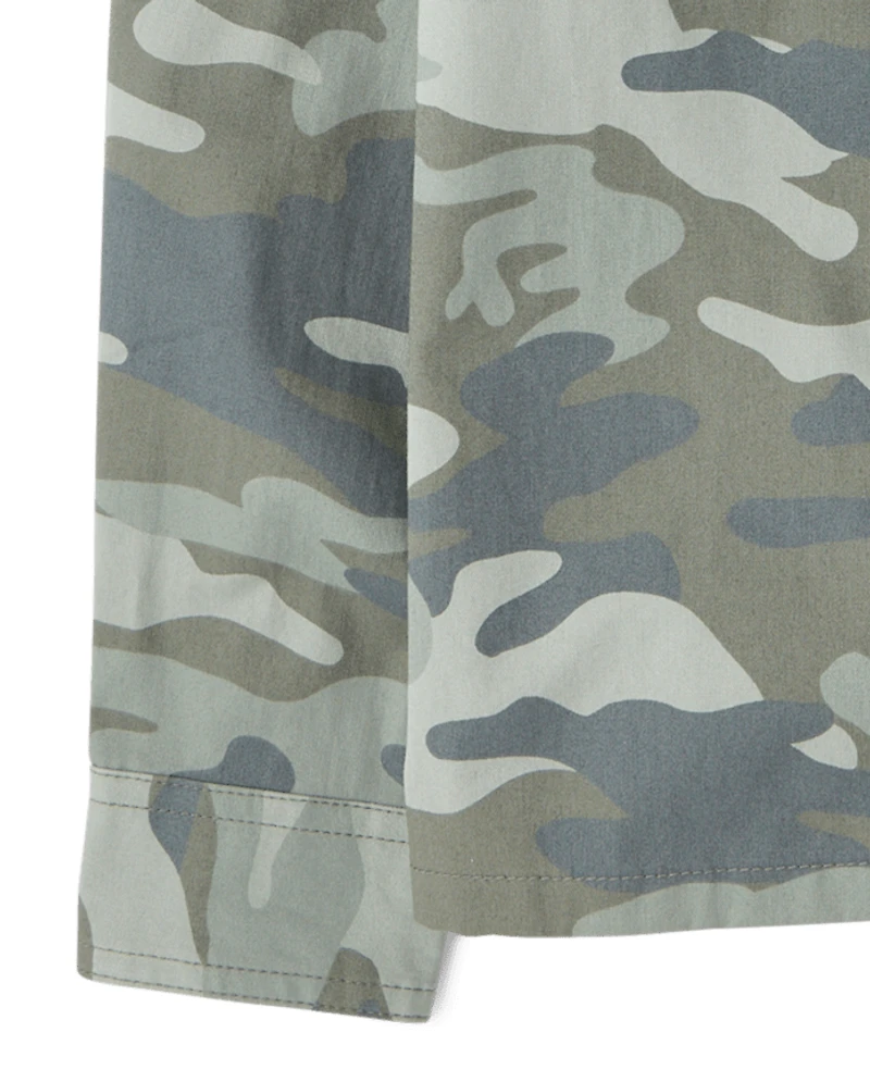 Boys Camo Hooded Button Up Shirt