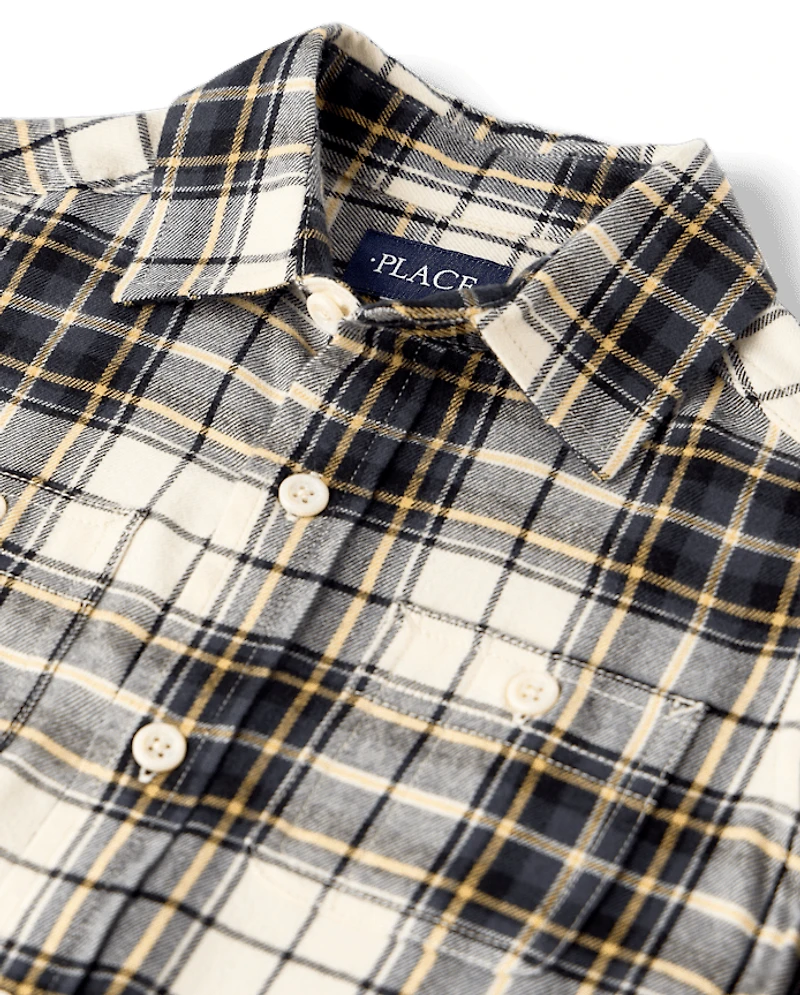 Boys Plaid Flannel Button Up Shirt