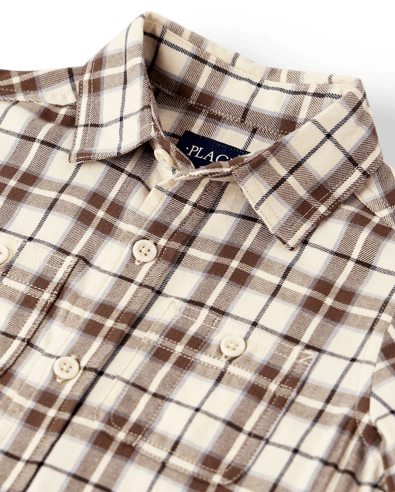 Boys Plaid Flannel Button Up Shirt