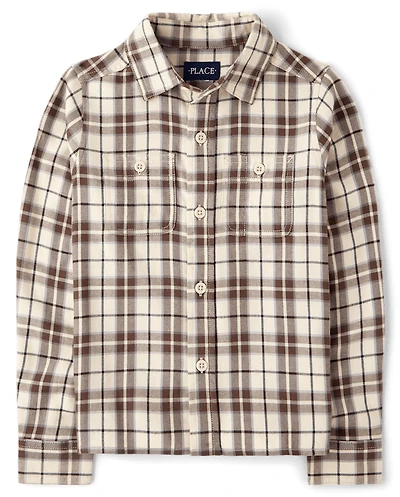 Boys Plaid Flannel Button Up Shirt