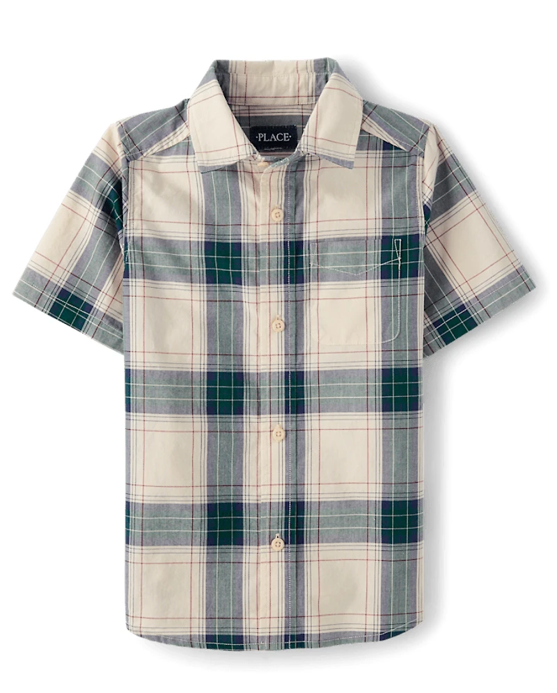 Boys Plaid Poplin Button Up Shirt