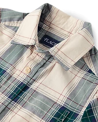 Boys Plaid Poplin Button Up Shirt