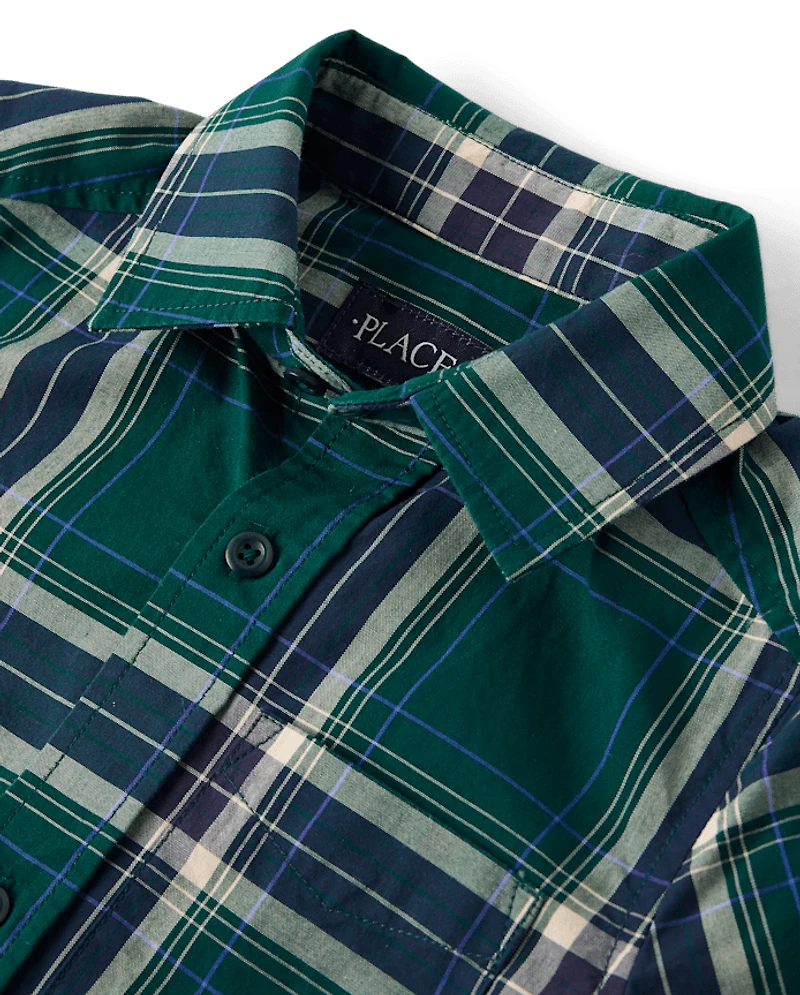 Boys Plaid Poplin Button Up Shirt