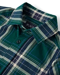 Boys Plaid Poplin Button Up Shirt