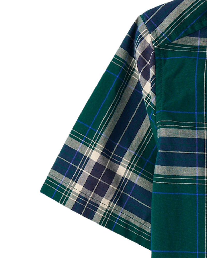 Boys Plaid Poplin Button Up Shirt