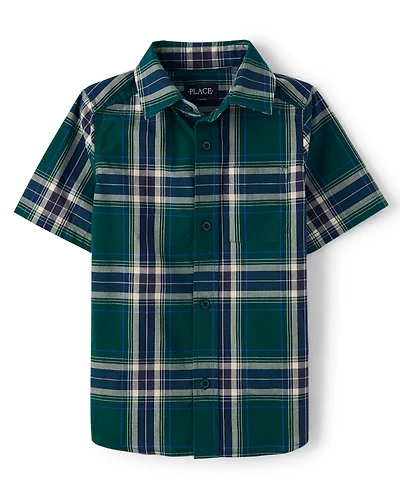 Boys Plaid Poplin Button Up Shirt