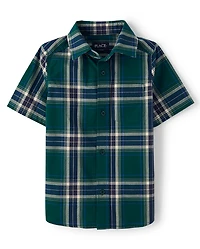 Boys Plaid Poplin Button Up Shirt