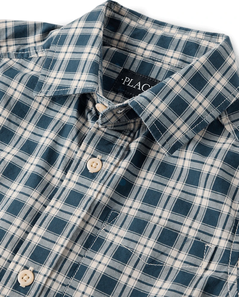 Boys Plaid Poplin Button Up Shirt
