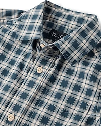 Boys Plaid Poplin Button Up Shirt
