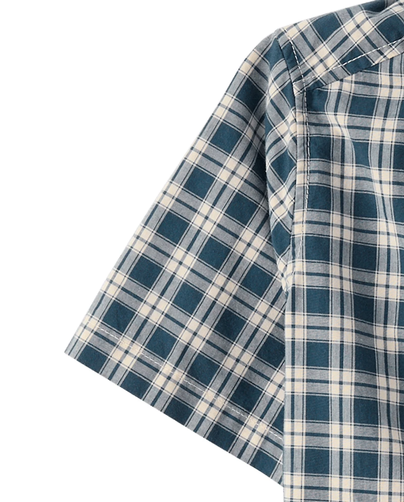 Boys Plaid Poplin Button Up Shirt