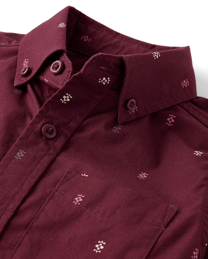 Boys Print Poplin Button Up Shirt