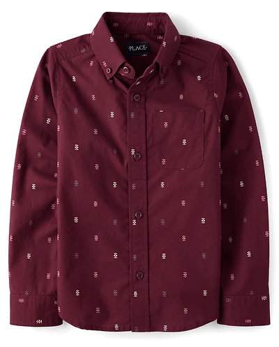 Boys Print Poplin Button Up Shirt