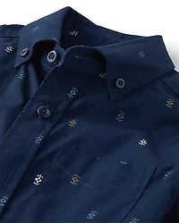 Boys Print Poplin Button Up Shirt