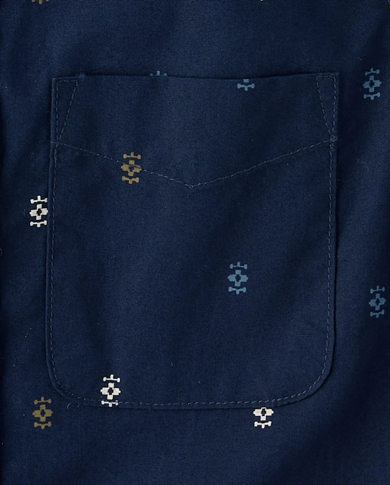 Boys Print Poplin Button Up Shirt