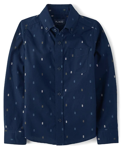 Boys Print Poplin Button Up Shirt